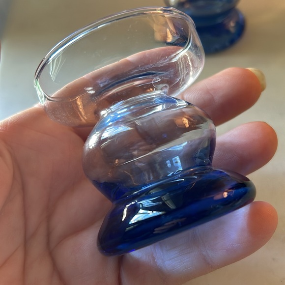 Blue clear two tone shapely glass candlesticks - Picture 4 of 4